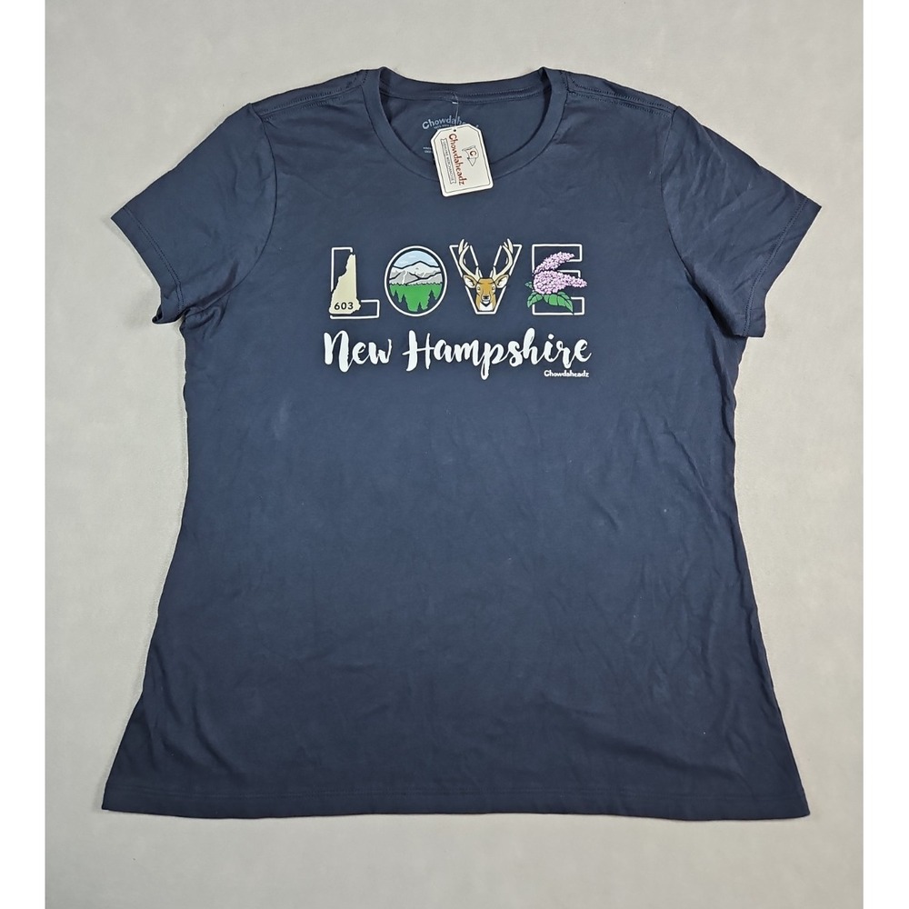 Chowdaheadz Womens Blue Love New Hampshire Graphic T Shirt Size XL NWT